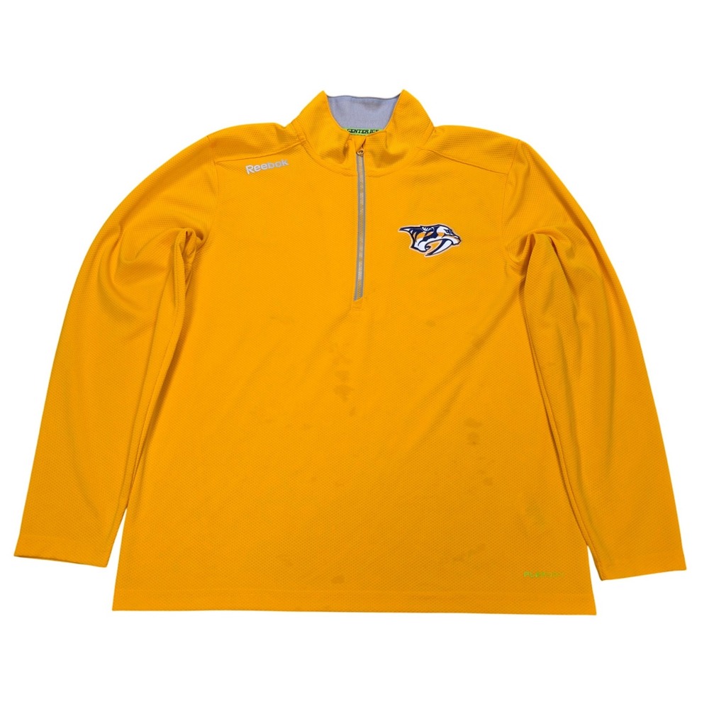 Reebok Nashville Predators NHL Center Ice Sweater Mens Size L Yellow Quarter Zip
